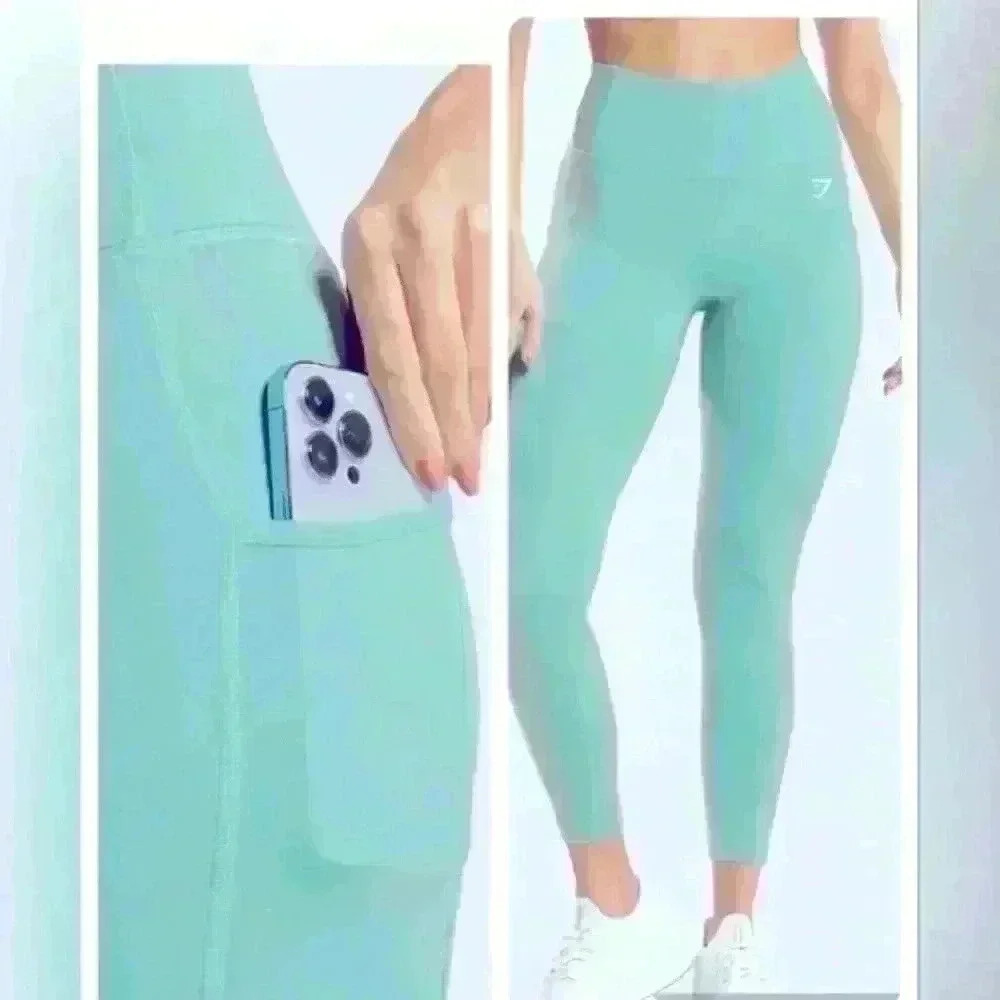 Gymshark High Rise Fit Training Mesh Pocket Leggings Pastel Green Pants size M